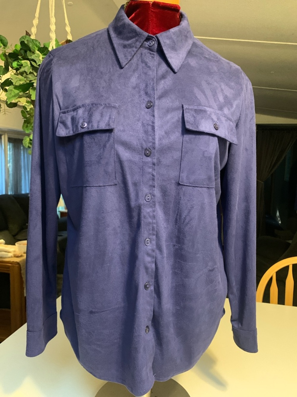 Chicos Women’s Classic Button-Down Shirt in Navy Blue